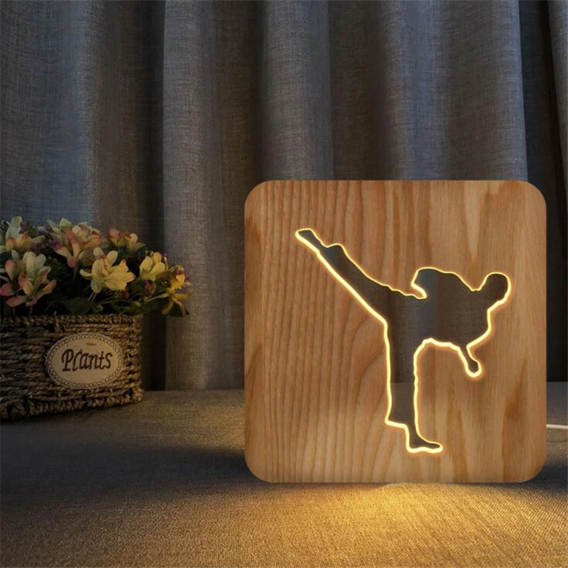 

Taekwondo New Led Night Light Kung Fu Modeling Lamp 3d LED Table Lights Lover Gift Souvenir Wood Night Light Decoration Gift