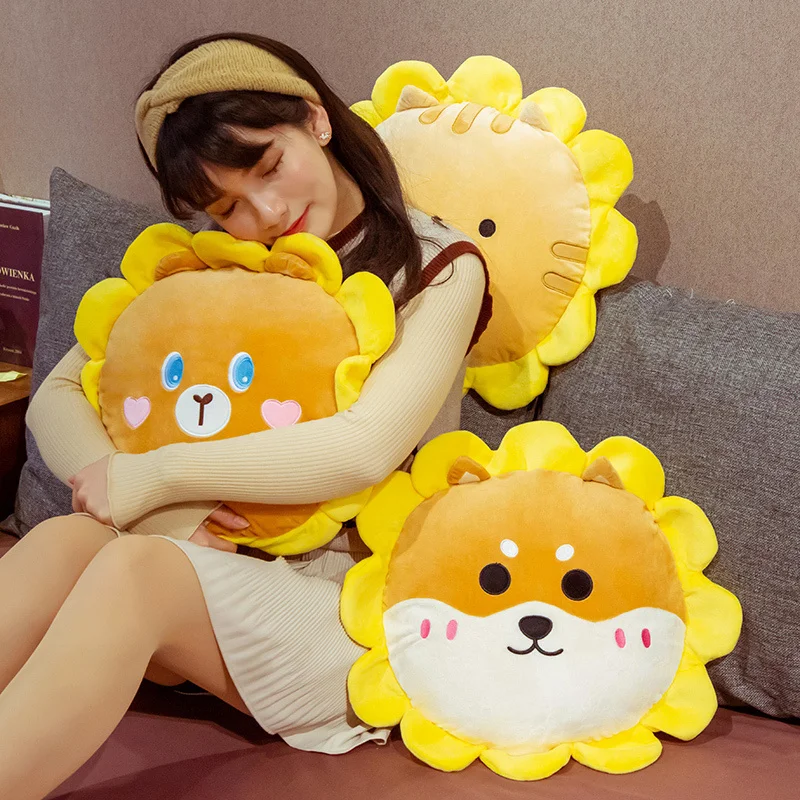 KUY New Hot Super Soft Huggable Stuffed Animal Dog Bear Pig Cat Sunflower  Pillow with Blanket Inside Plush Toy Lovely Kid Gift - AliExpress