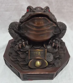 

bir 005152 Chinese Pure Bronze FengShui Wealth YuanBao Coin Hoptoad Toad Statue Figurine