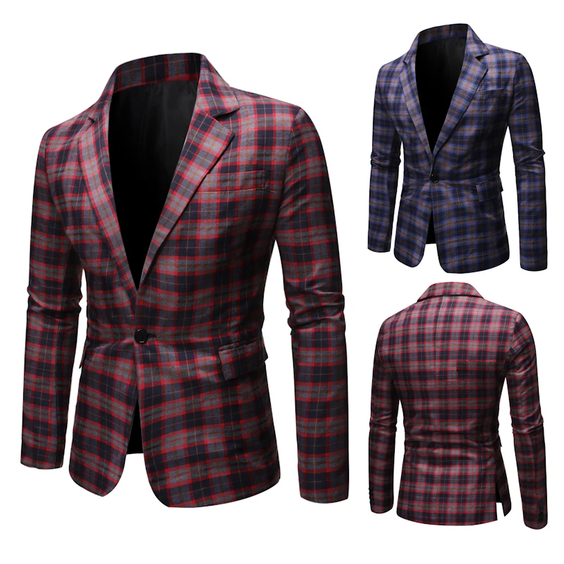 

Mens Blazer 2020 New Stylish Plaid Stripe Business Slim Mens Suits Blazers Single Button Men's Coat Without Slit