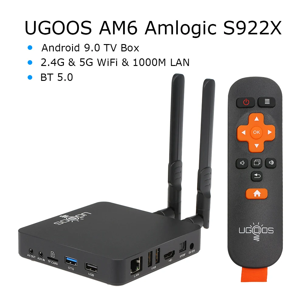 UGOOS Smart Android 7,1 ТВ приставка AM3 AM6 Восьмиядерный H.265 UHD 4K HDR 2 Гб 16 Гб 2,4G и 5G WiFi и 1000M LAN DLNA Miracast HD медиаплеер