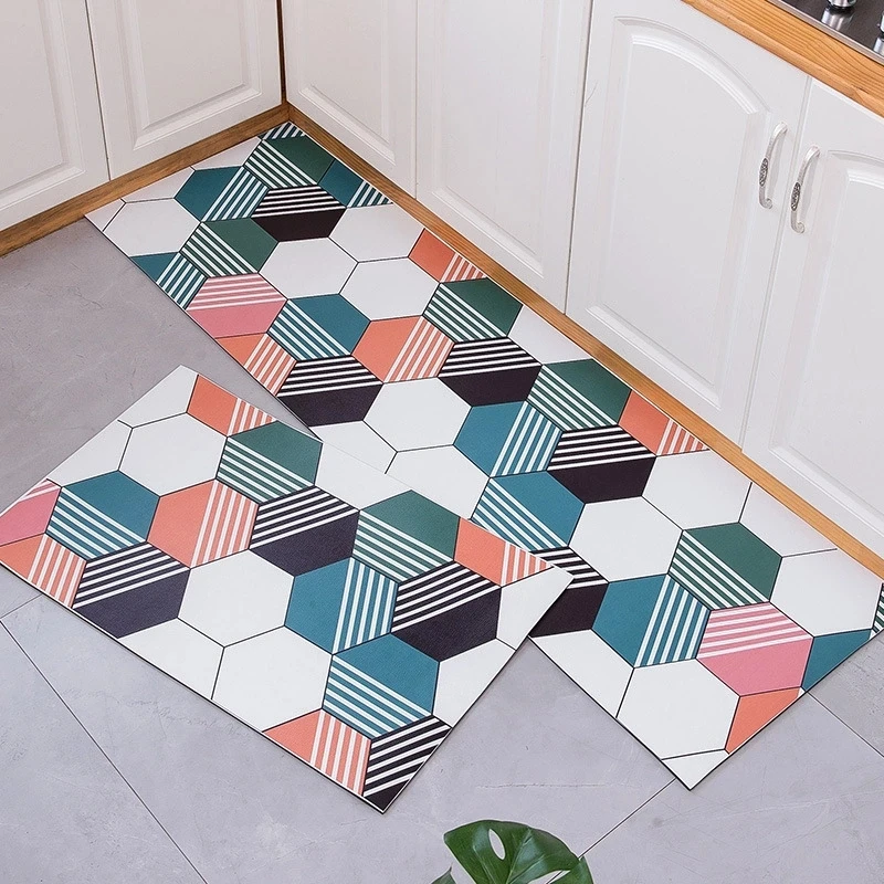 Modern Style Kitchen PVC Floor Mat Waterproof And Oil-proof Kitchen Carpet PU Rectangular Carpet For Doormat Living Room Bedroom