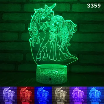 

3D LED Night light luminaria lampara Unicorn Horse Princess 7 Color Change Crack Table lamp Birthday Christmas New Year Gift​