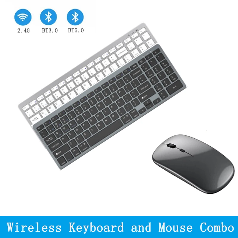 

Three-mode Wireless Keyboard and Mouse Combo Bluetooth + 2.4GHz Rechargeable Keyboard Mouse Set for Mac iPad Windows PC Android