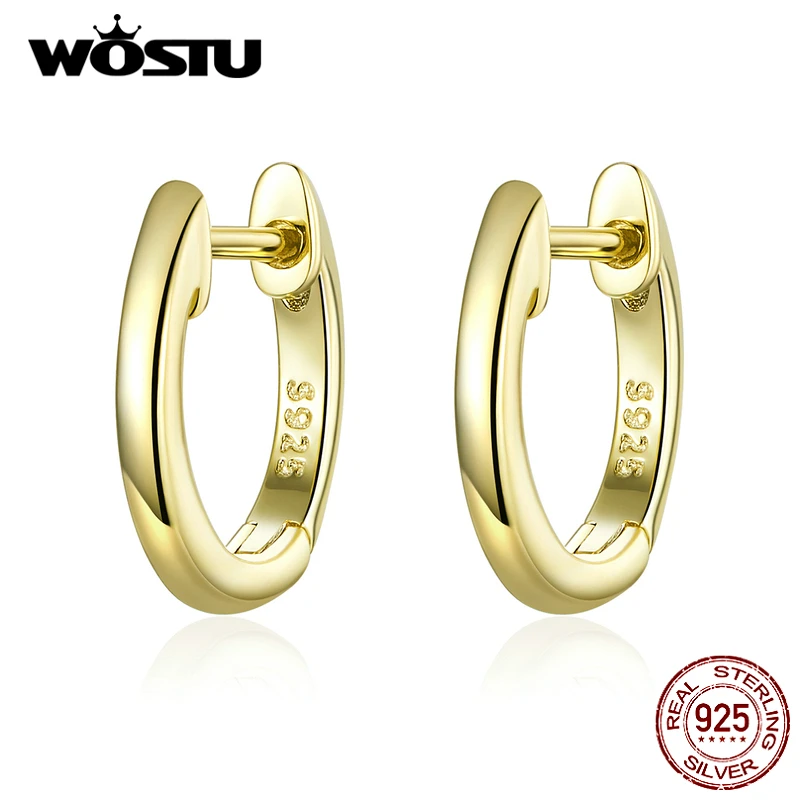WOSTU,,, настоящее 925 пробы, серебряные, простые серьги для женщин, модные ювелирные изделия, золотой цвет, хорошее ювелирное изделие, CQE808