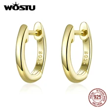 WOSTU,,, настоящее 925 пробы, серебряные, простые серьги для женщин, модные ювелирные изделия, золотой цвет, хорошее ювелирное изделие, CQE808