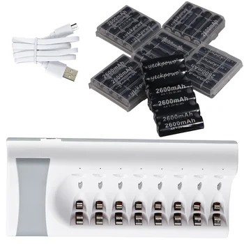 

nimh AA battery rechargeable 2600mah 1.2V 2A batteries ni-mh pre-charged akkumulator low self discharge * 8 slots AA charger