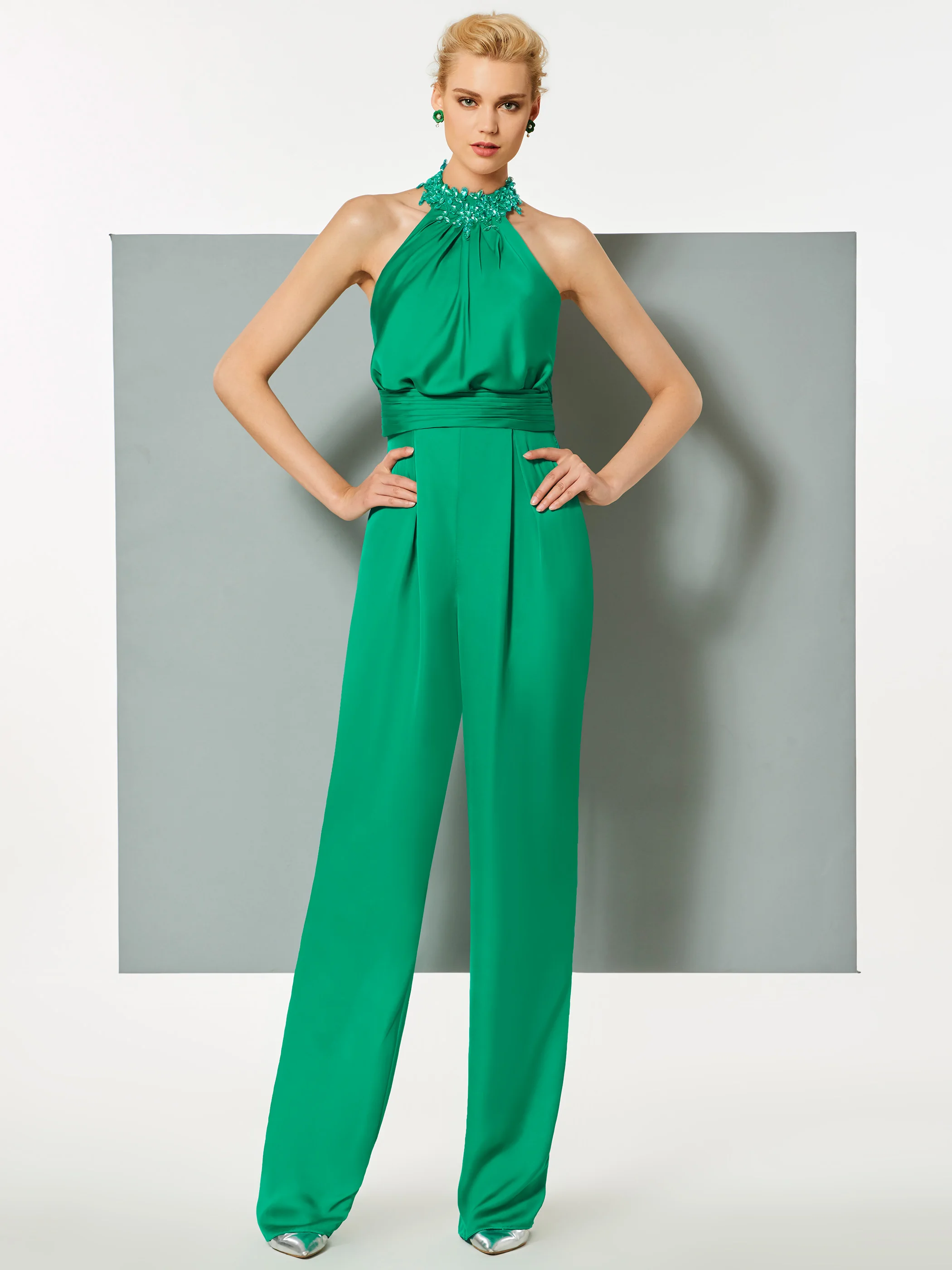 Tanpell элегантные длинные брюки аппликация для вечернего платья бисером Холтер оболочка женские вечерние на заказ комбинезон в официальном стиле вечернее платье