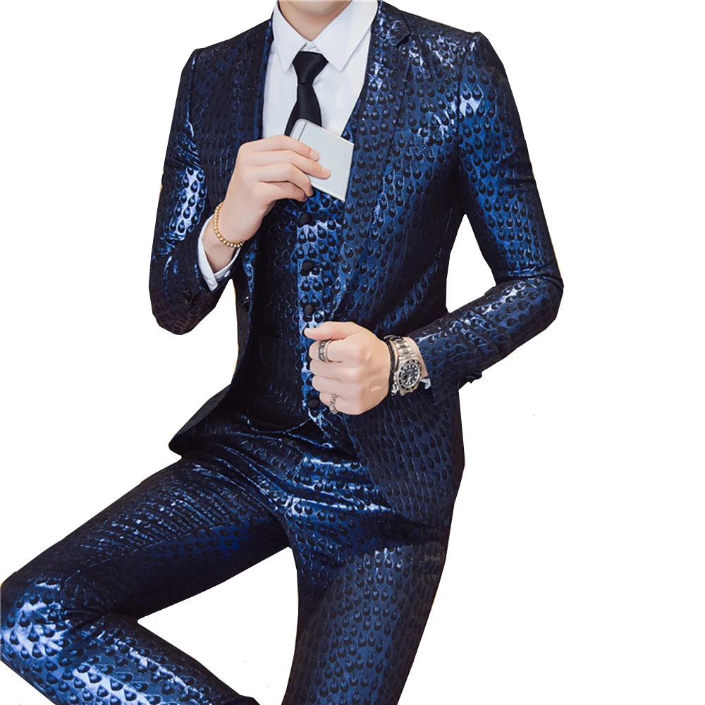 2019 Для мужчин s вечерние костюмы блейзеры золотистого цвета Slim Fit Ночной клуб