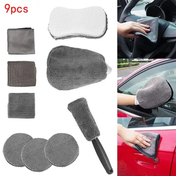 

9PCS Car Wash Cleaning Tools Microfibre Clean Gloves Towels Polish Applicator Sponge Pads Wheel Brush Detailing Washing Car Care