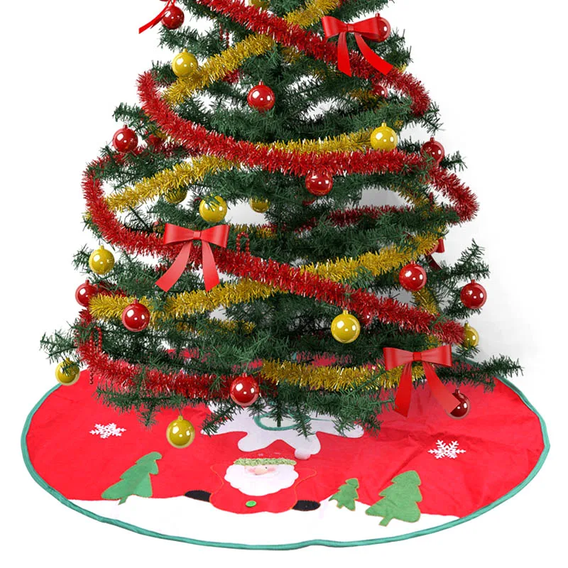 Cute Christmas Tree Skirts Santa Claus Applique Tree Skirts Non-woven Christmas Tree Skirt Bottom Decoration 90 Cm