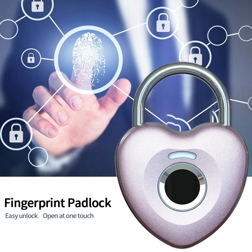 Electronic Lock Easy Install Home Security USB Rechargeable Heart Shape Hotel Smart Keyless Fingerprint Padlock Protective Door