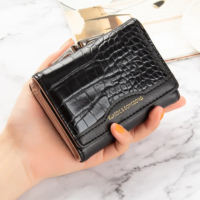 Leather Women's Wallet Female Short Retro Three-fold Folding Student Version Simple Multi-card Crocodile Pattern Coin Purse 6