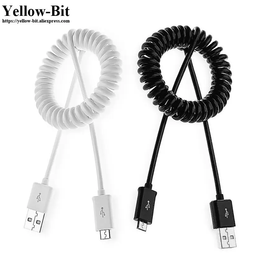Спиральный USB Micro 5Pin 5P штекер 2 0 A Штекер кабель белый/черный|Кабели для