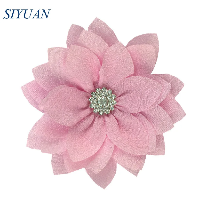 50pcs/lot 9cm Multy Layer Fabric Flower with Rhinestone Chic Lotus Flower Kids Lovely Headwear Accessories High Quality TH300