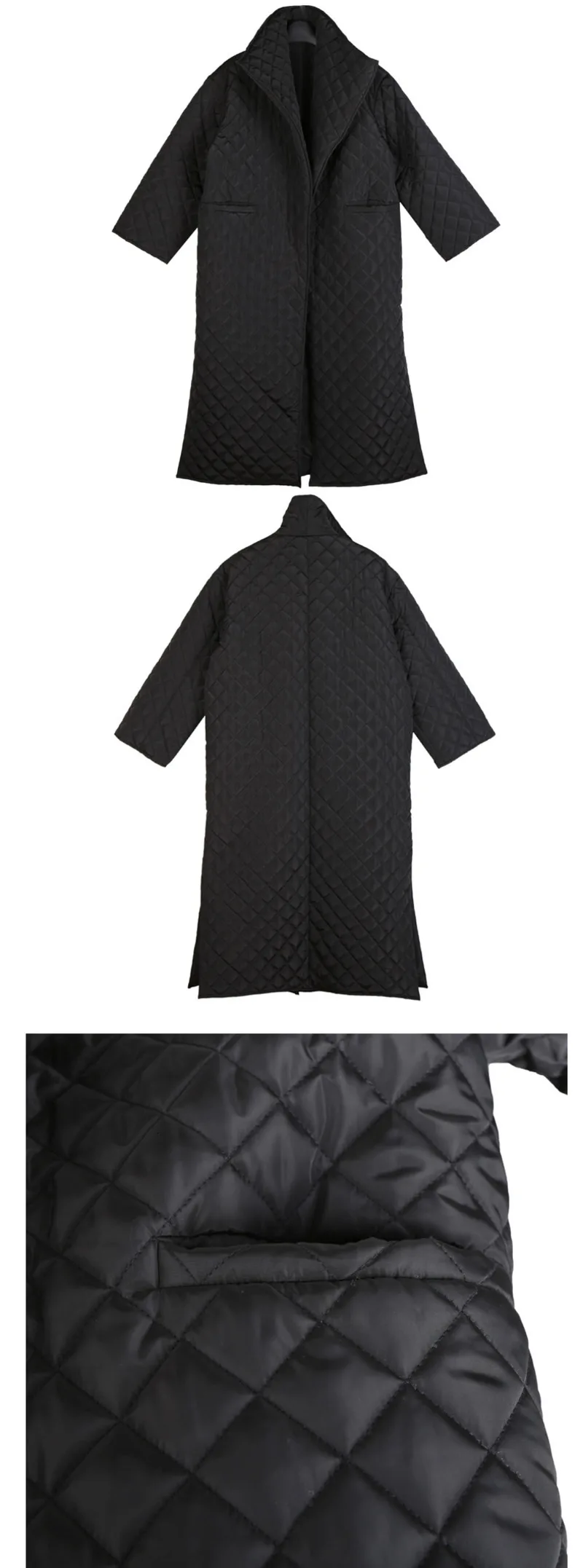 [EAM] Черное длинное пальто с хлопковой подкладкой большого размера с длинным рукавом, Свободная Женская парка, модная новинка осень-зима 19A-a319