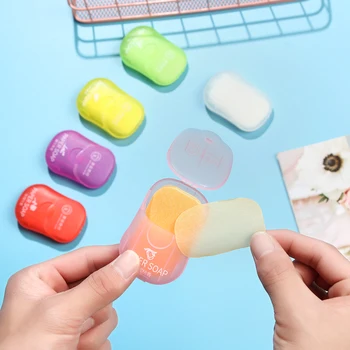 

6 Pcs Random Cute Disposable Portable Clean Scented Slice Foaming Box Mini Paper Soap Outdoor Travel Use Washing Hand Soap Paper
