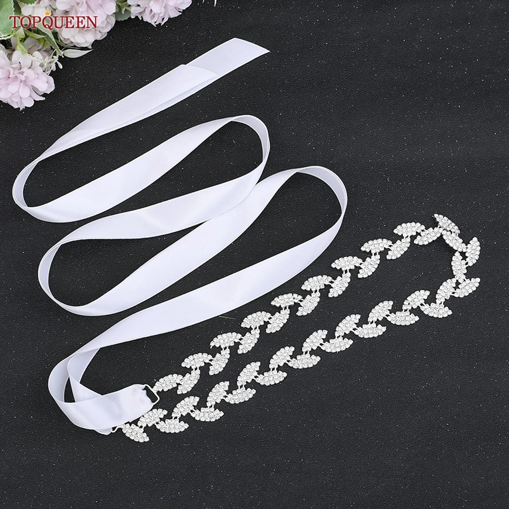 TOPQUEEN S198-S Bridal Belt Silver Rhinestone Leaves Party Evening Gown Sash Women'S Dress Waisband Wedding Accessories