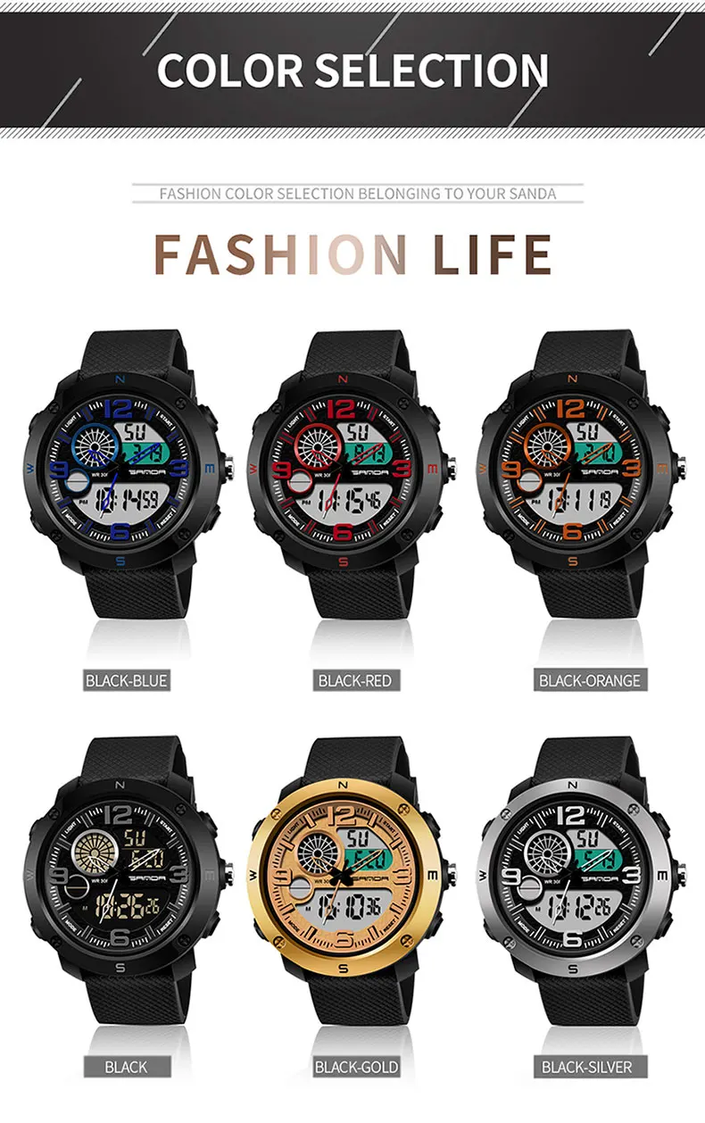 Relogio Masculino 2019 SANDA мужские роскошные брендовые многофункциональные 30 м водонепроницаемые спортивные часы светодиодный цифровые часы