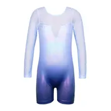 BAOHULU/Детские гимнастические трико, градиентные синие штаны на плоской подошве с длинными рукавами, балетные трико, профессиональные костюмы для танцев с блестками