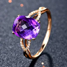 

Foydjew New High-end Temperament Oval Deep Amethyst Adjustable Open Rings Women's 18K Rose Gold Engagement Ring
