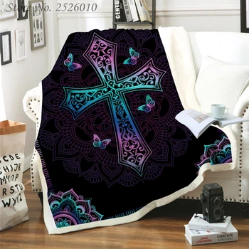 

Throw Blanket Bohemian Cross 3D Velvet Plush Blanket Bedspread for Kids Girls Sherpa Blanket Couch Quilt Cover Travel 03