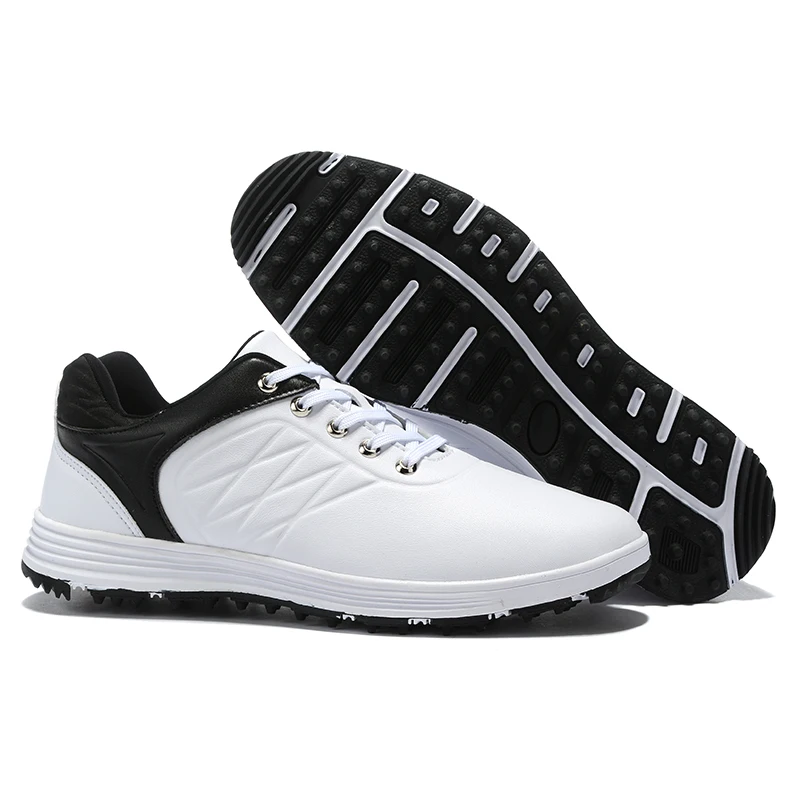 Men Golf Shoes Waterproof Nailless GOLF Shoes Tendon Bottom Lightweight Wear-resistant Breathable Zapatos De Daily Training Shoe - Цвет: WIT BLK