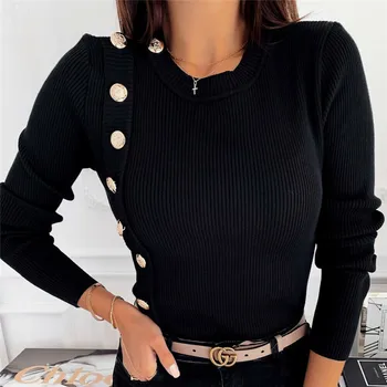 

New 2020 spring women ladies wide stripe slim fitting knitted round Neck thin sweater top femme korean pullover casual clothes