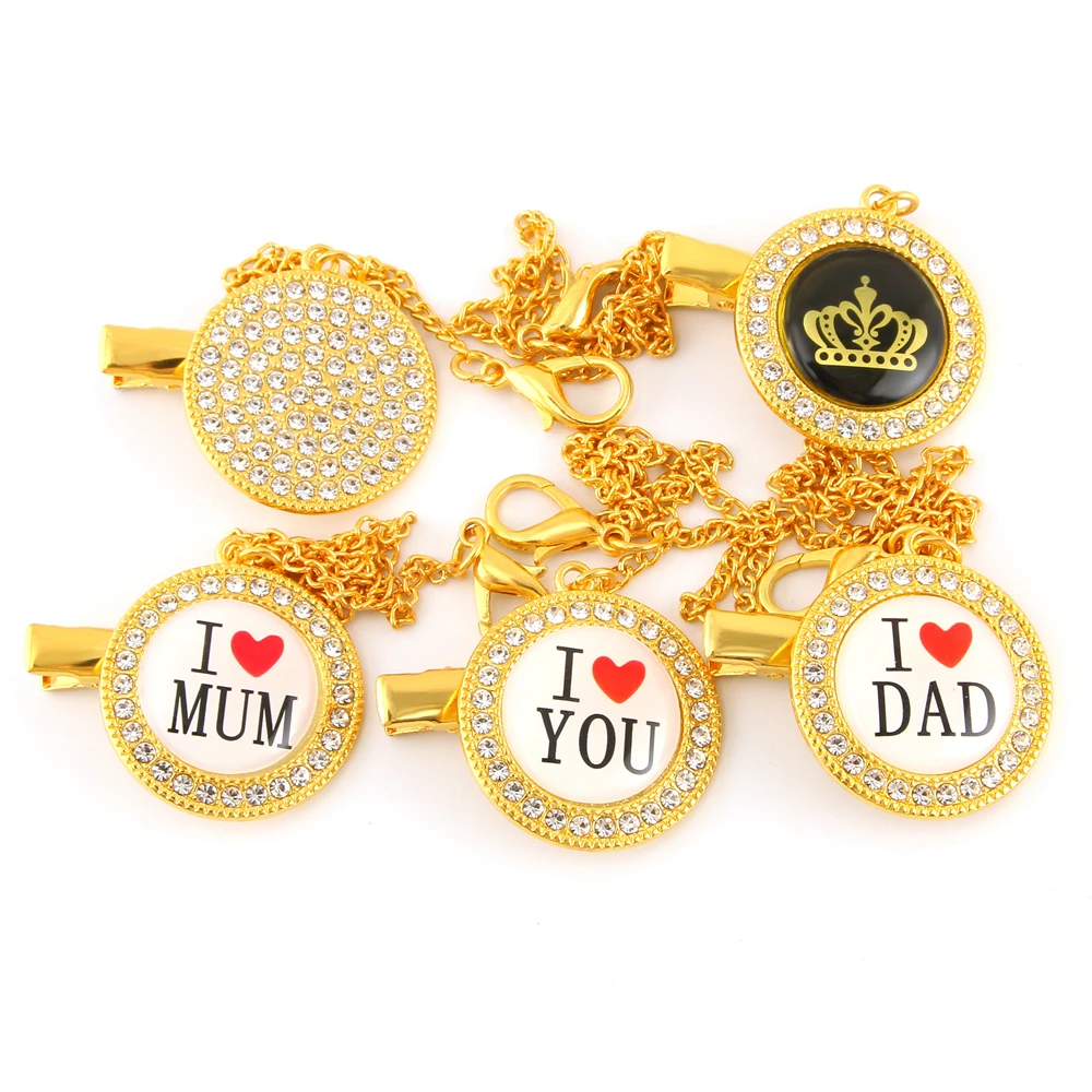 

Handmade Bling Bling Pacifier Clip Pacifier Chain Holder Dummy Clip Metal Chain For Infant Baby Feeding