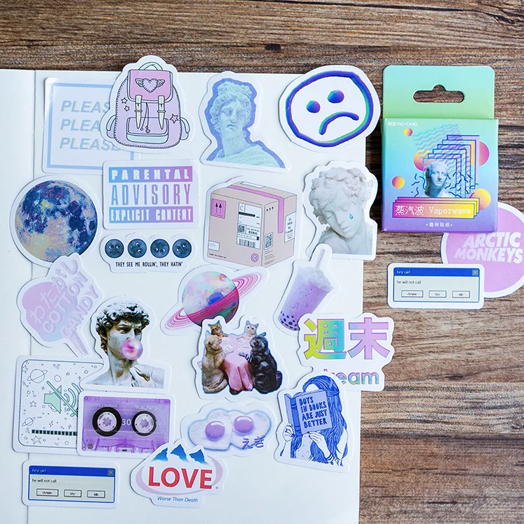 46 Pcs/box Cute Vaporwave Label Kawaii Diary Adhesive Paper Flake StickerZs6