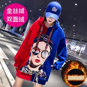 

2019 new winter women sweatshirts hooded funny print hoodies tops thickening cashmere warm hoodies