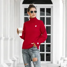 Autumn Winter Christmas Casual Women Sweater High Collar Full Sleeve Knitted Pullover Female Jumper Red Sweater 2020 Natal Roupa