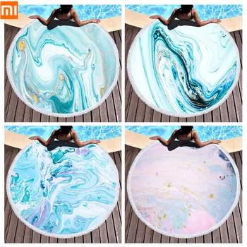 

Xiaomi Large Round Marble Beach Towel Colorful Quicksand Pattern Microfiber Shower Bath Towel Travel Blanket Swimming Cover