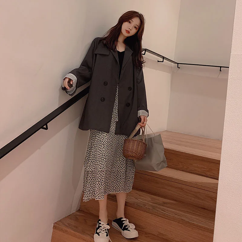 

South Korea Gray Small Suit Coat Women's CHIC Sense of Design Korean-style Online Celebrity Loose-Fit British Style Versatile Bl
