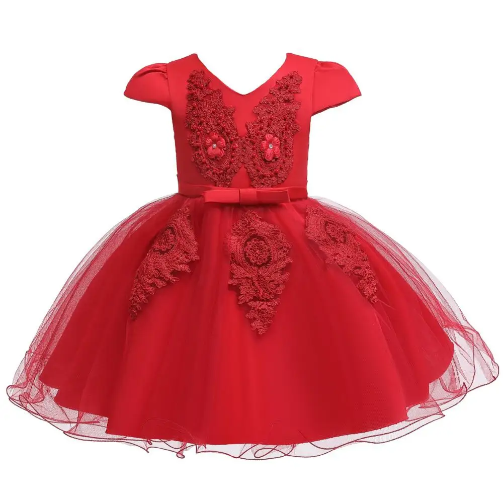 Free Ship Girl Wedding Dress Children First Holy Communion Formal Christmas Princess Party Prom Dress for Girl Birthday party - Цвет: 191 red