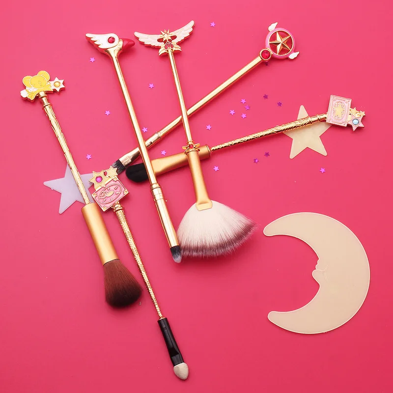 Cartoon Anime Cosmetic Brush Cosplay Canes Props Card Captor Sakura Pink Golden Makeup Brushes Tools Girl Gift | Тематическая