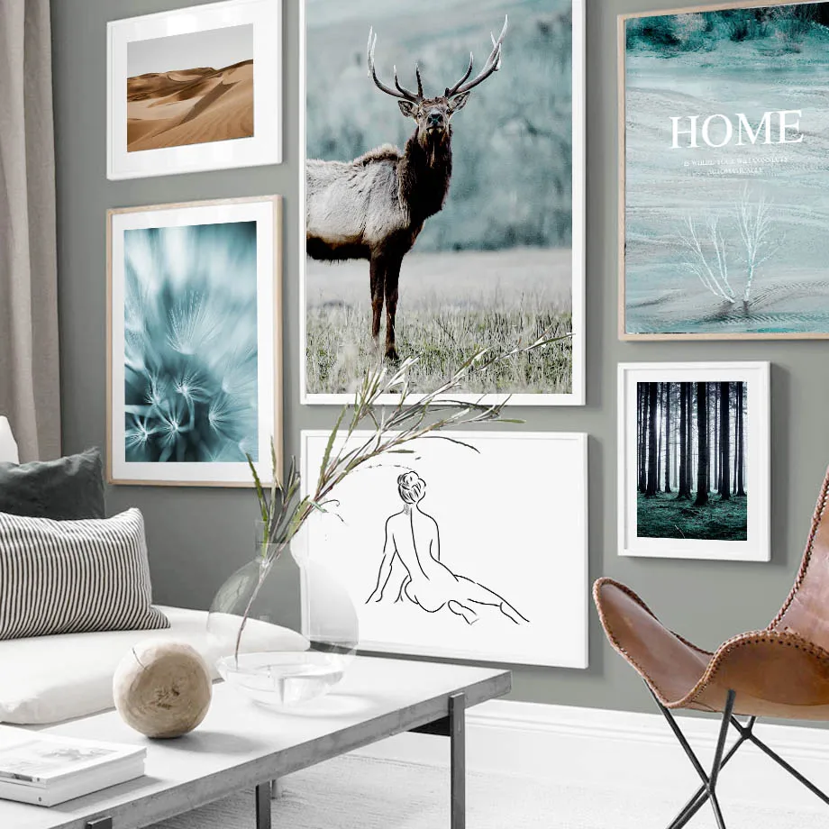 Одуванчик лес олень пустыня девушка тело животные скандинавские постеры и