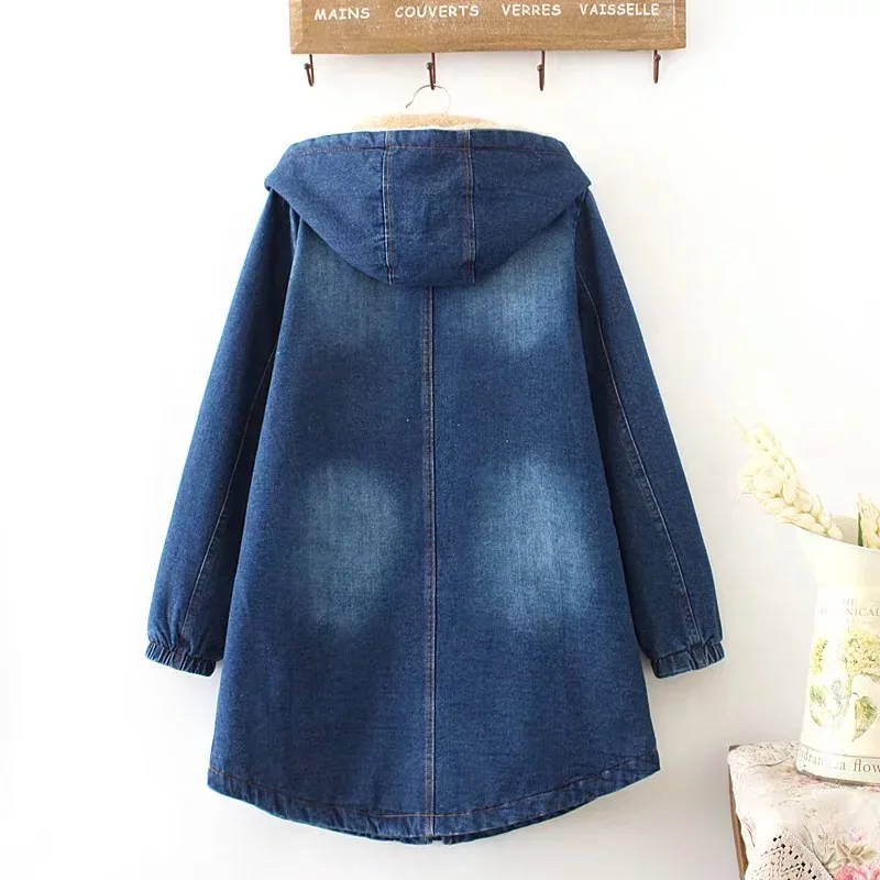 

2018 Winter Mori Girl Line Solid Color Retro Faded Mid-length Berber Fleece Hooded Cowboy Cotton-padded Clothes 904