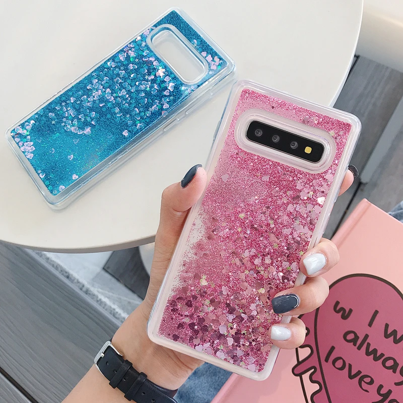 

For Samsung Galaxy S10E S8 S9 S10 Note 10 Plus 8 9 Love Heart Stars Liquid Sand Quicksand Glitter Case With Sparkles Cover Capas