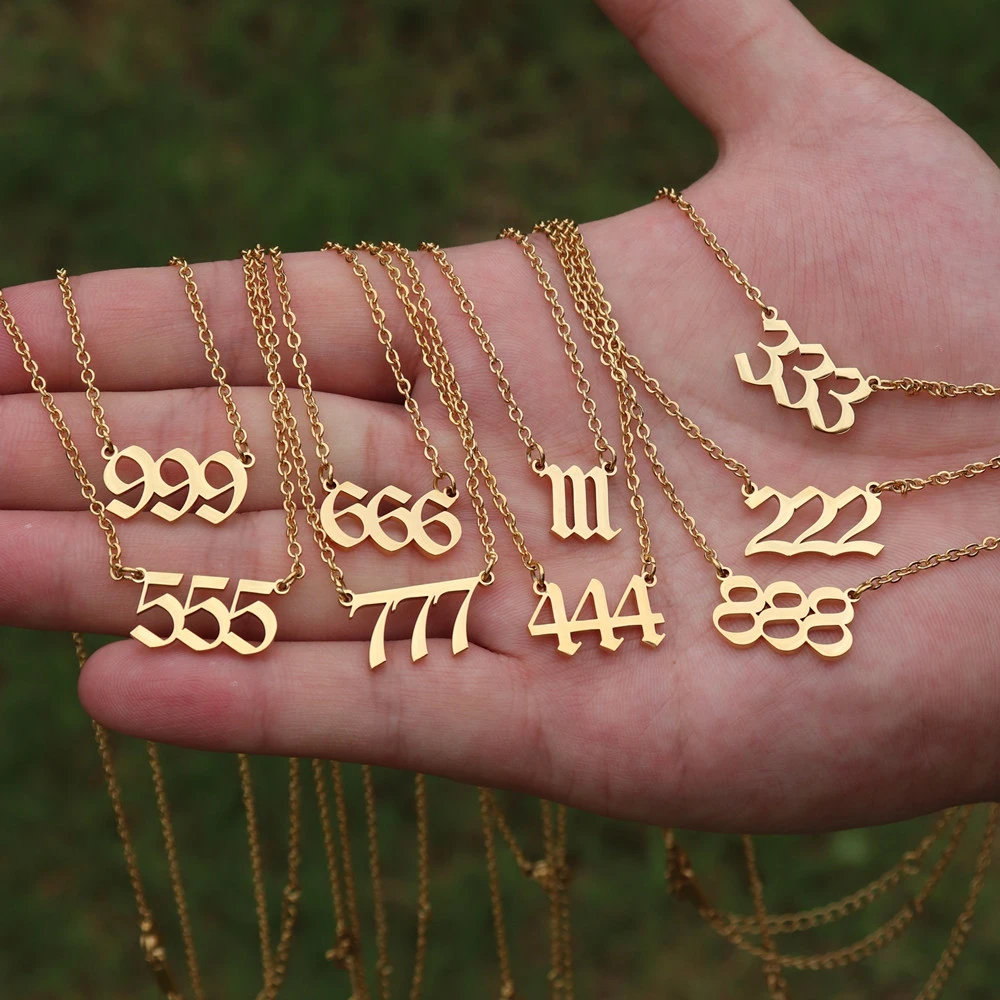 天使ナンバー111 222 333 444 555 666 777 8 999古英語悪魔チョーカーステンレス鋼ネックレスゴールドコリアーファム Pendant Necklaces Aliexpress