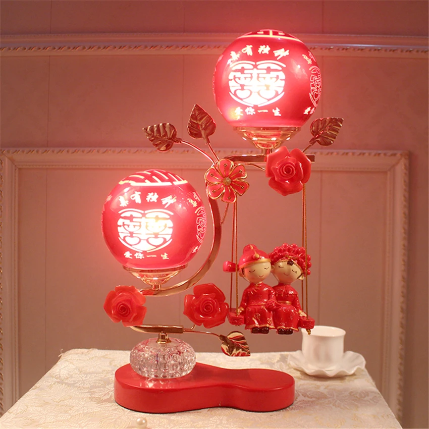 Wedding Gift Red Chinese Table Lamps Living Room Bedroom Headlamp Home Decorate Desk Lights Resin Fabric Fixtures | Освещение