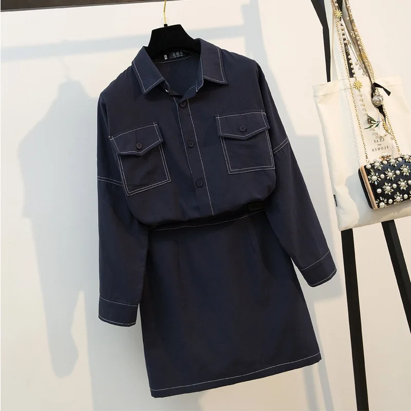 

2019 Spring Clothing New Style Large Size Plus-sized Womenswear Size Loose-Fit Short Coat Pine jin yao Skirt Set Fashion Two-Pie