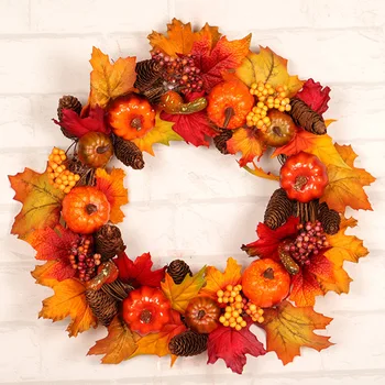 

Fall Wreath 17 Inch Front Door Wreath Christmas Wreath with Leaves and Red Berry Wreath for Autumn Halloween RT88