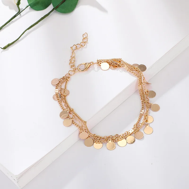 AliExpress аксессуары в новом стиле мода и индивидуальность творческая цепочка Вафля блесток сплава ножной браслет 3 шт женщин