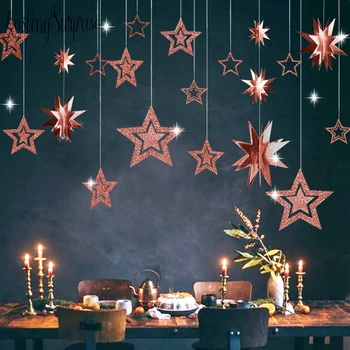

6pc/7pc/set Rose Gold Star Paper Garlands Wall Hollow Pendant Hanging Kids Happy Birthday Party Baby Shower Wedding Decorations