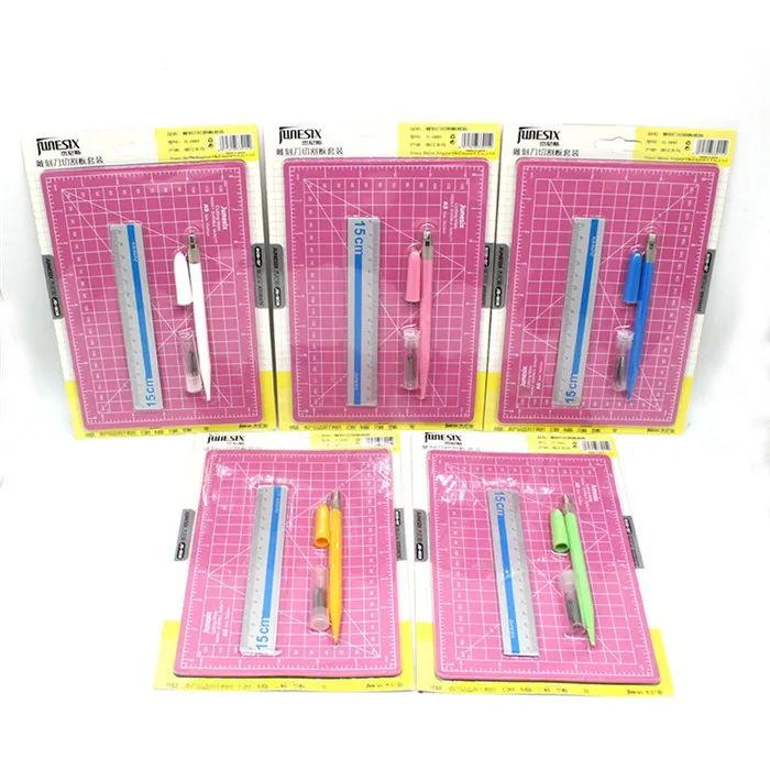 A5 Pink Set Random Набор ковриков для ручной резки из ПВХ А5, Лоскутная металлическая линейка, гравировальная ручка, нож, набор инструментов, двухсторонняя самовосhealing вающаяся разделочная доска - Цвет: A5 Pink Set Random