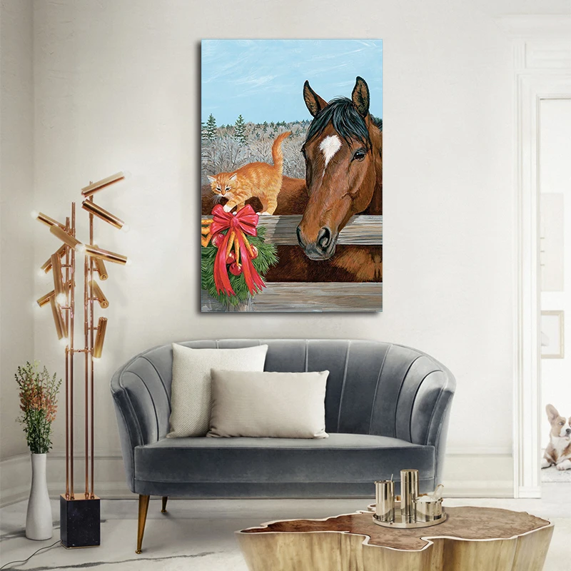 

DIY colorings pictures by numbers withThe horses and the cat picture drawing Relief painting by numbers framed Home