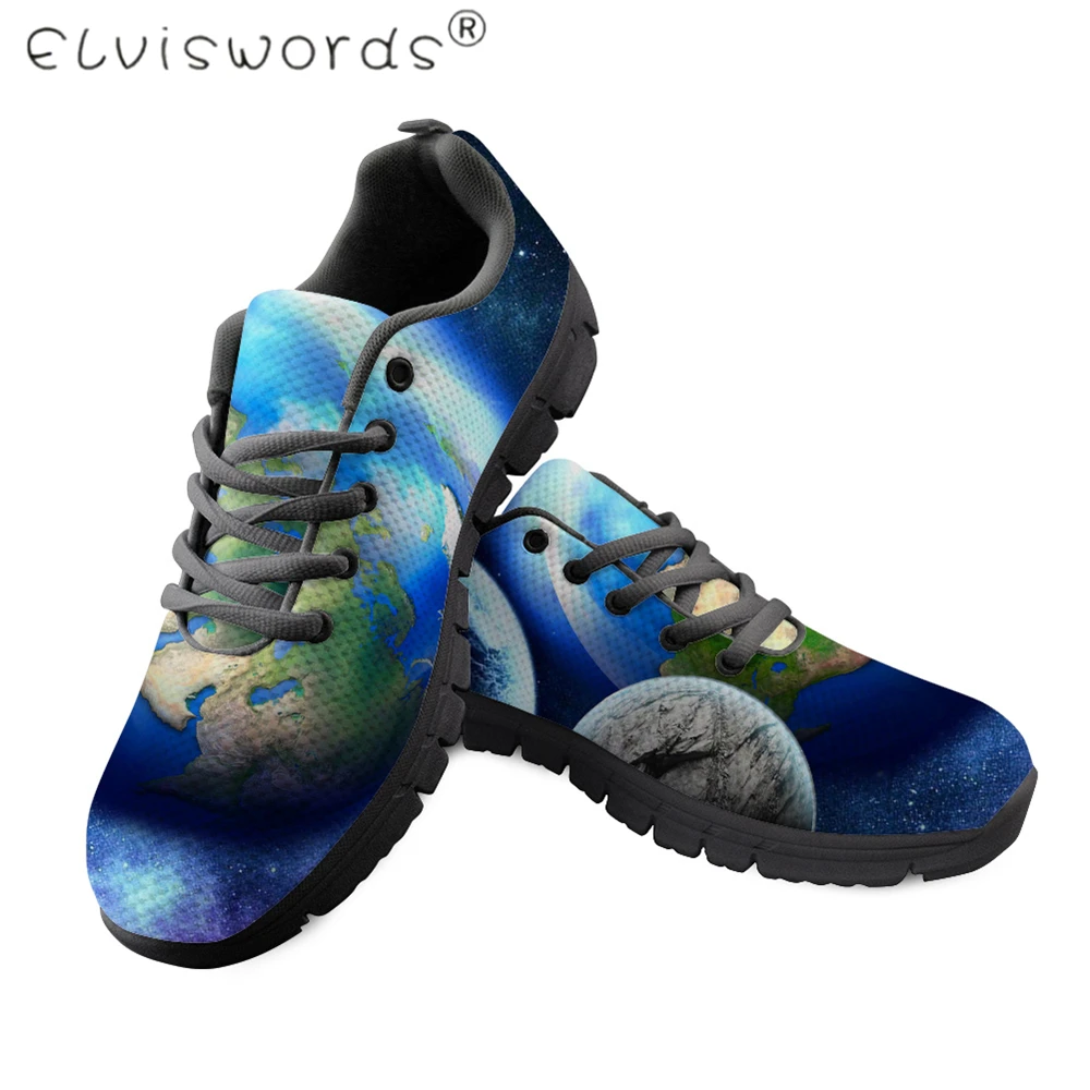 

ELVISWORDS 2020 Men Leisure Shoes Universe Pattern Print on Demand Black Lace-up Fashion Sneakers Non-slip Breathable Shoes