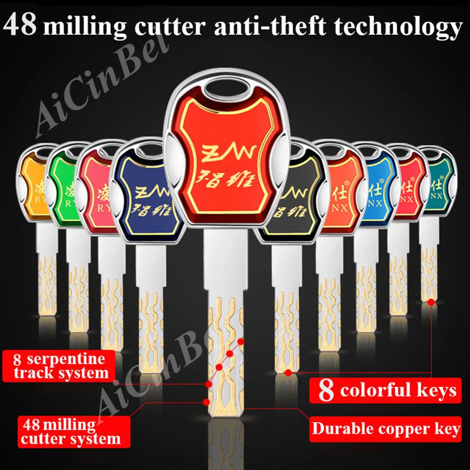 Description Picture 6 of item10 Keys Security Door Lock Super C Brass Cylinder Anti Pry Stainless Steel Anti-collision Beam 8 Snake Groove Cylinder Color