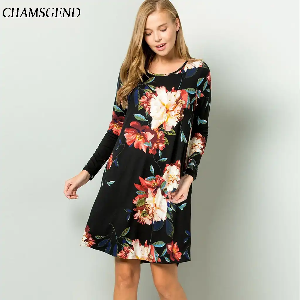 long sleeve floral shift dress